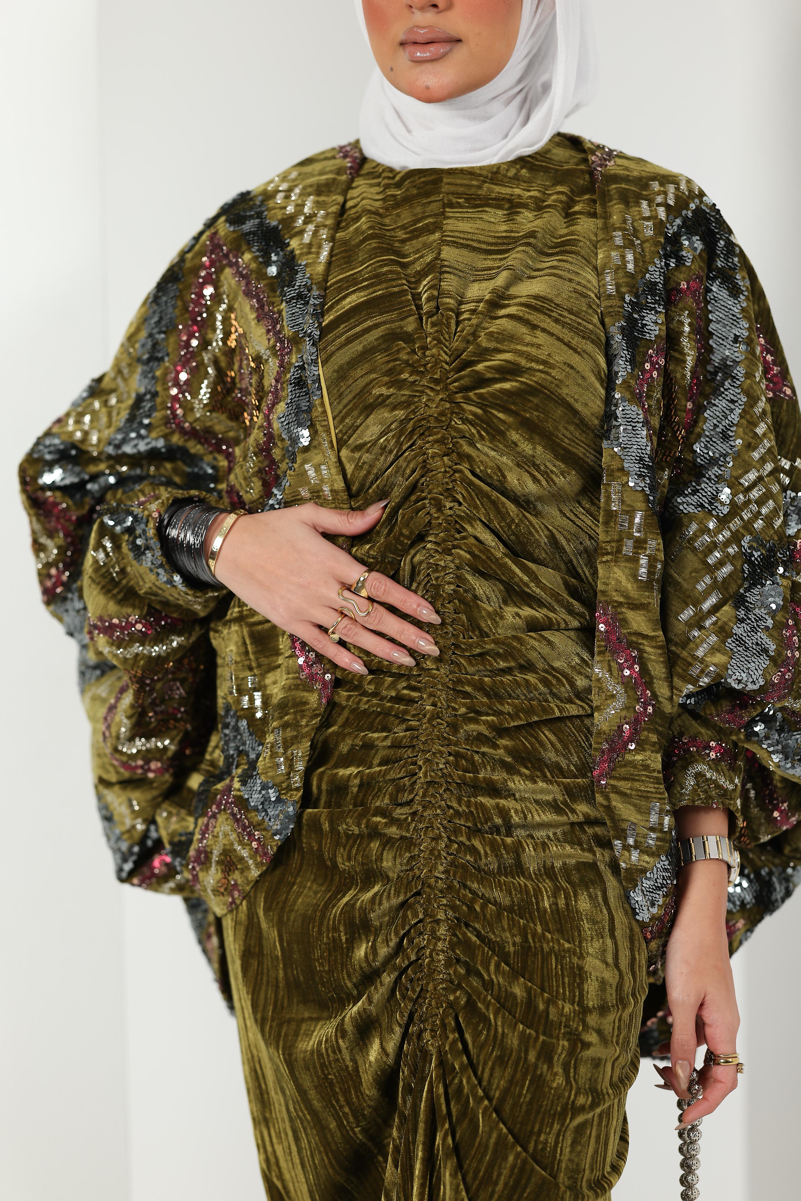 Thuraya Kaftan – Olive Green