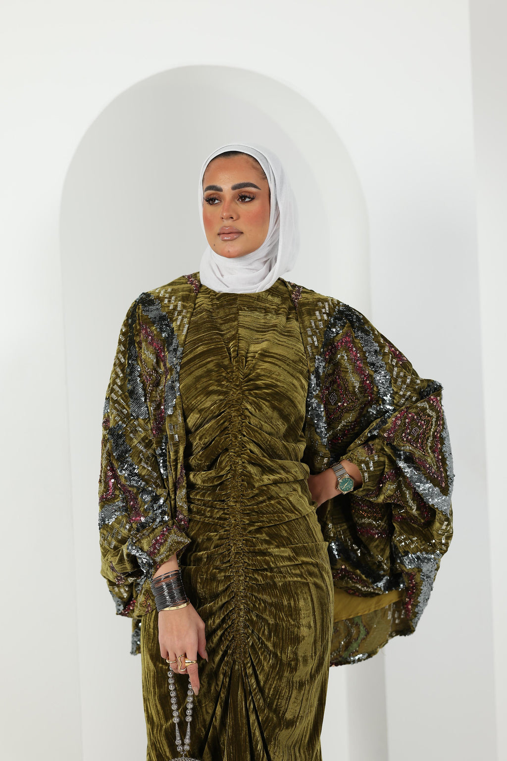 Thuraya Kaftan – Olive Green